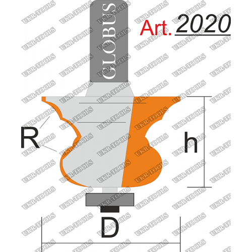 Фреза ГЛОБУС 2020 кромочная фигурная с нижним подшипником R5/10 D40 h35 d12