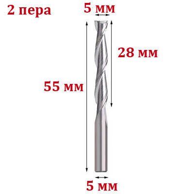 Фреза кінцева двозахідна 5*5*28 мм