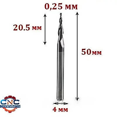 Фреза конусна для 3D обробки R0,25*20,5*D4*50 мм
