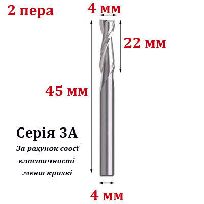 Фреза кінцева двозахідна 3А 4*4*22 мм
