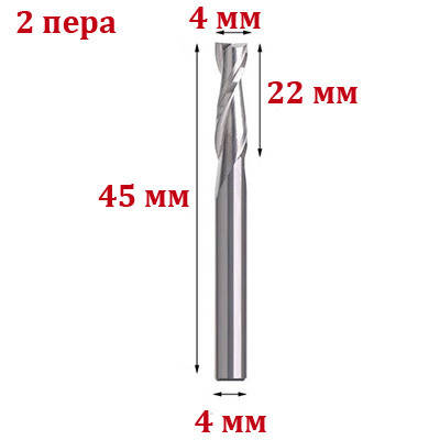 Фреза кінцева двозахідна 4*4*22 мм