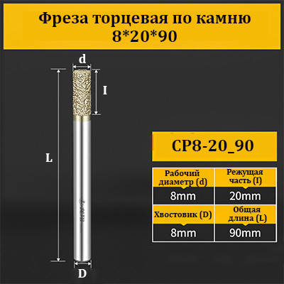 Фреза торцева для каменю 8*20*90 мм