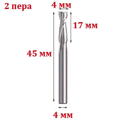 Фреза кінцева двозахідна 4*4*17 мм