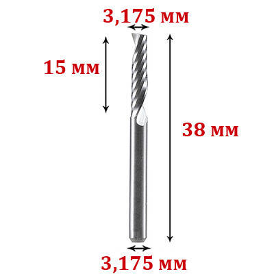 Кінцева однозахідна фреза 3,175×3,175×15×38 мм для ЧПУ, хвостовик 1/8"
