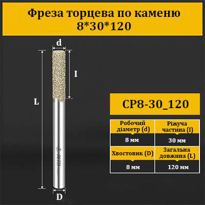 Фреза торцева по каменю 8*30*120 мм
