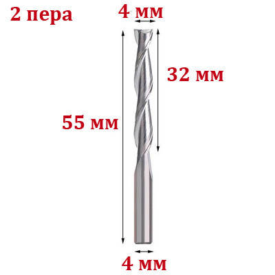 Фреза кінцева двозахідна 4*4*42 мм