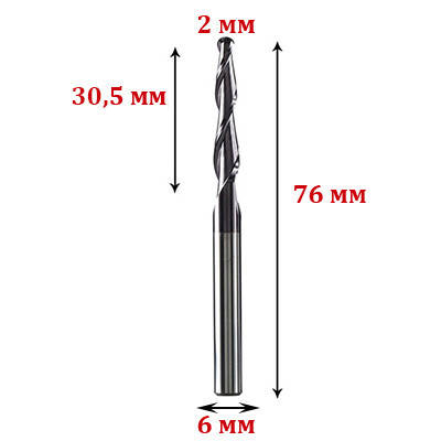 Фреза конусна для 3D обробки R2*30,5*D6*76 мм
