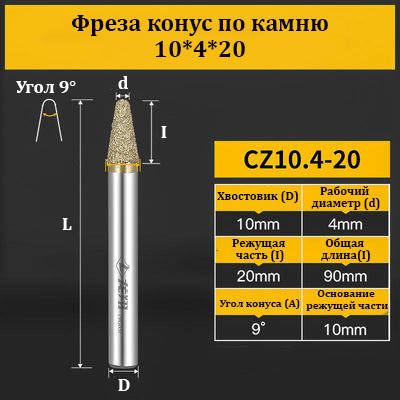 Фреза конус по каменю 10*5*50мм