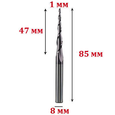 Фреза конусна для 3D обробки R1*47*D8*85 мм