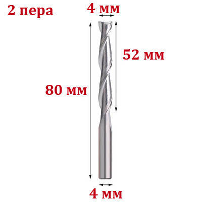 Фреза кінцева двозахідна 4*4*52 мм