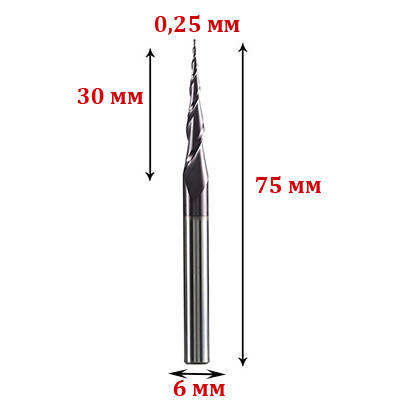 Фреза конусна для 3D обробки R0,25*30*D6*75 мм