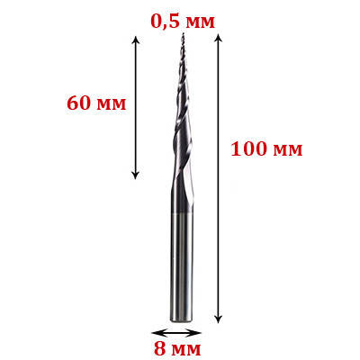 Фреза конусна для 3D обробки R0,5*60*D8*100 мм