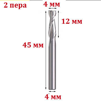 Фреза кінцева двозахідна 4*4*12 мм