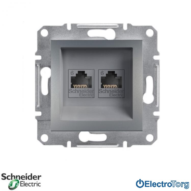 Розетка RJ45 компьютерная Кат.6 UTP двойная, сталь Asfora Schneider Electric (Шнайдер Электрик)