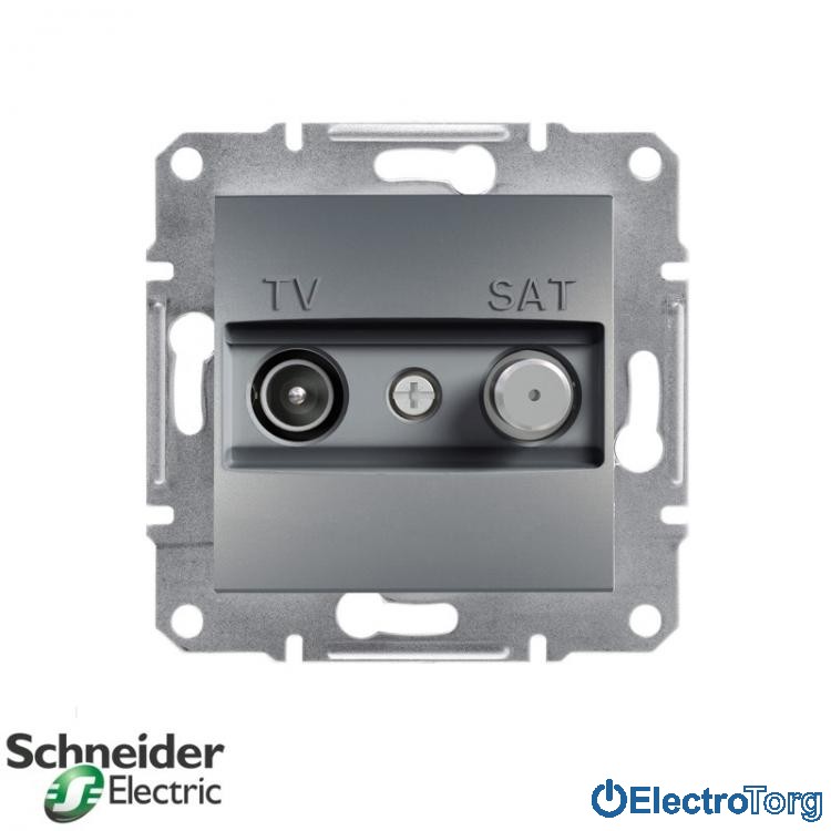 Розетка TV-SAT проходная (8 dB) сталь Asfora Schneider Electric (Шнайдер Электрик)