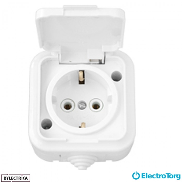 Розетка 1-я с з/к IP-44 Пралеска белая РА 16-297 BYLECTRICA