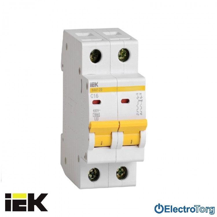 Автоматический выключатель ВА47-29 2P 4,5кА С 2А ИЭК(IEK)