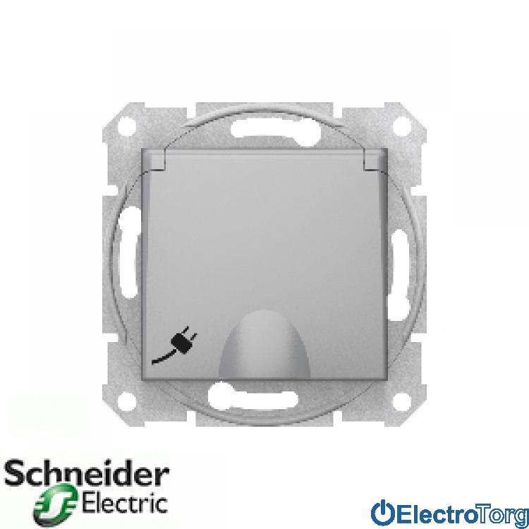 Розетка с заземлением с крышкой алюминиевая Sedna Schneider Electric (Шнайдер Электрик)