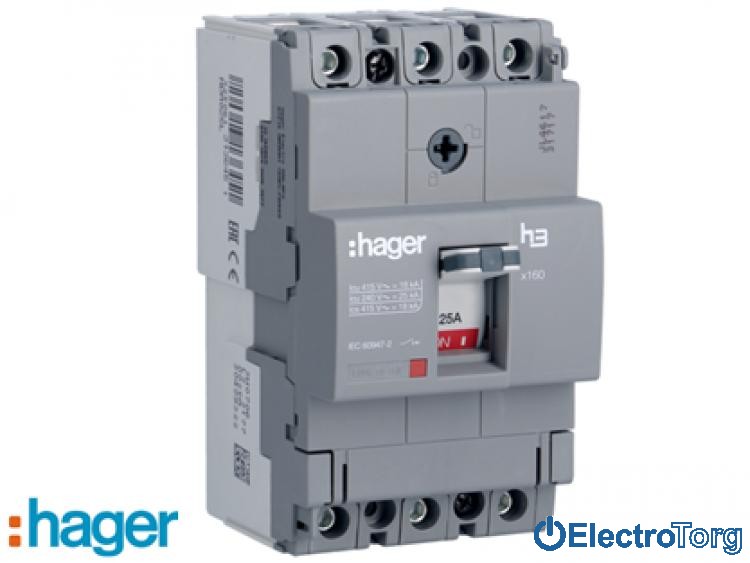 Автоматический выключатель x160, In=25A, 3p, 18kA, Т фикс./ М фикс. Hager (Хагер)