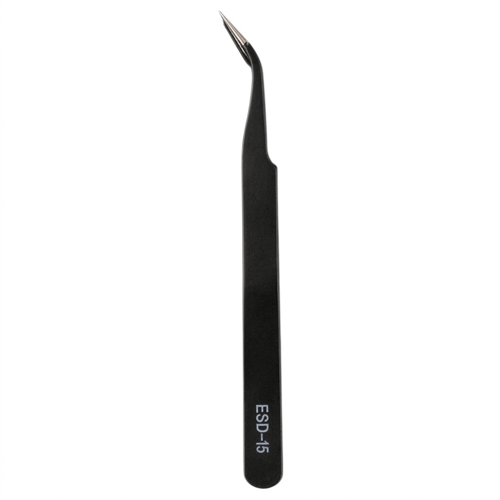 Пінцет Tweezers ESD-15, вигнутий 120мм, сталевий, антистатичний, гострий