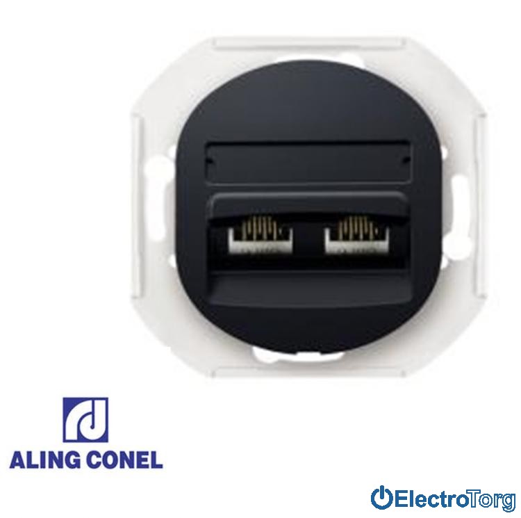 Розетка 2-я компьютерная 2*RJ45 Cat5e UTP (черная) Aling-Conel Eon