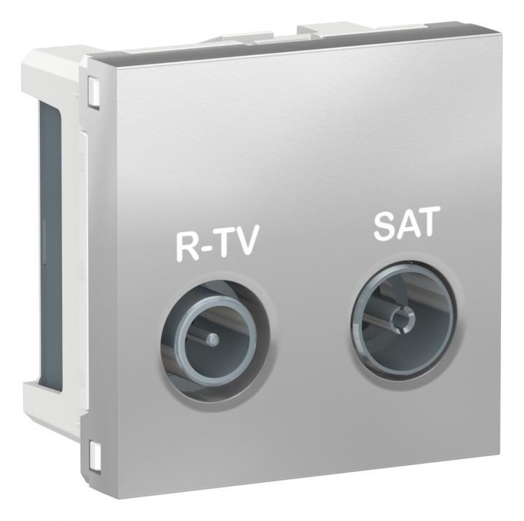 Розетка R-TV SAT проходная 2 модуля алюминий Unica New Schneider Electric (Шнайдер Электрик)