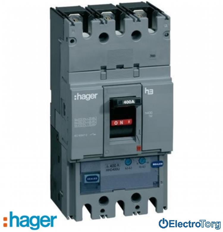 Автоматический выключатель h400, In=400A, 3p, 50kA, Т рег./ М рег. Hager (Хагер)