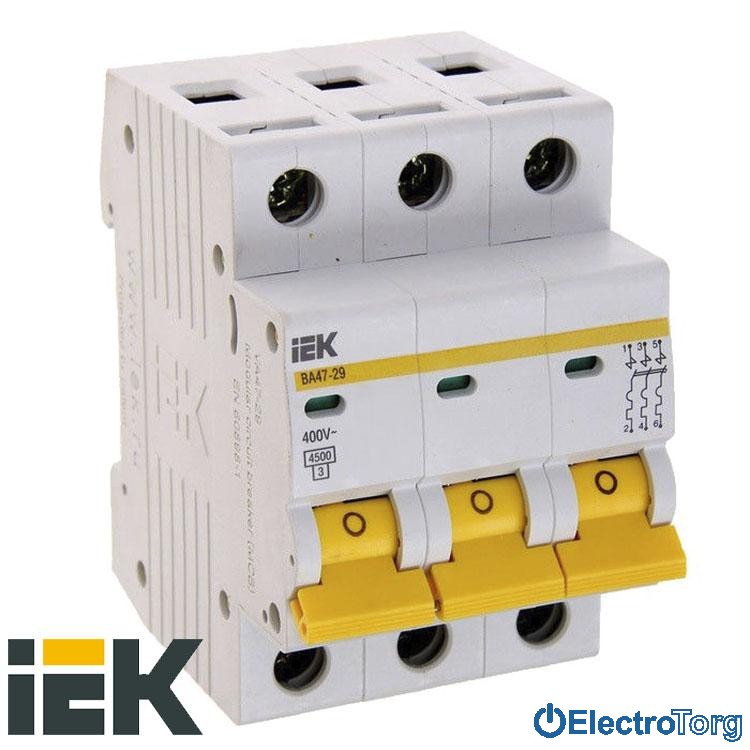 АВТОМАТИЧЕСКИЙ ВЫКЛЮЧАТЕЛЬ ВА47-29 3P 4,5КА B 4A ИЭК(IEK)