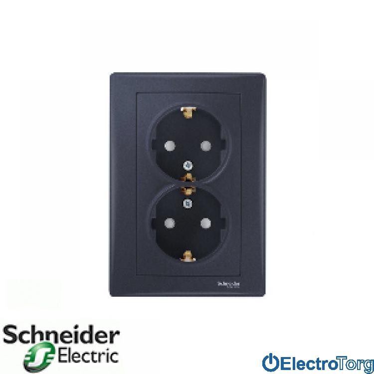 Розетка двойная с заземлением графитовая Sedna Schneider Electric (Шнайдер Электрик)