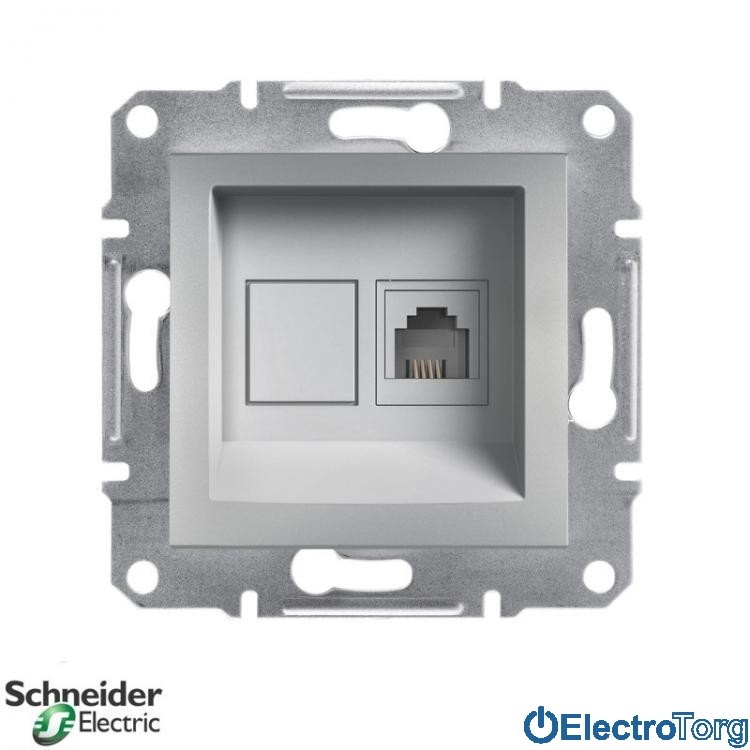 Розетка телефонная четырехконтактная алюминий Asfora Schneider Electric (Шнайдер Электрик)