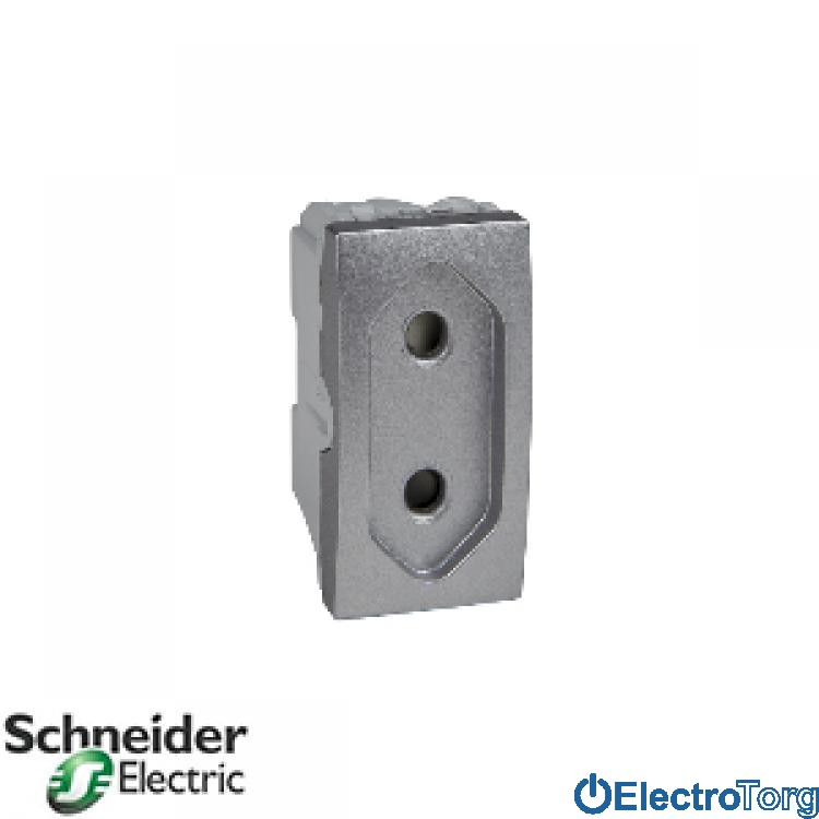 Розетка плоская без з/к со шторками 10А алюминиевая Unica Schneider