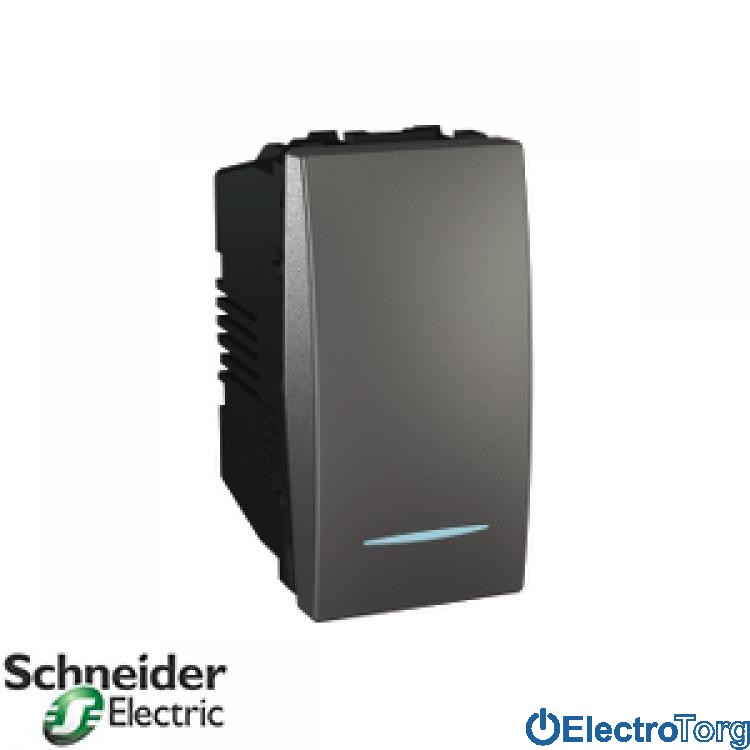 Выключатель 1-клавишный с подсветкой 16AX графитовый Unica Schneider