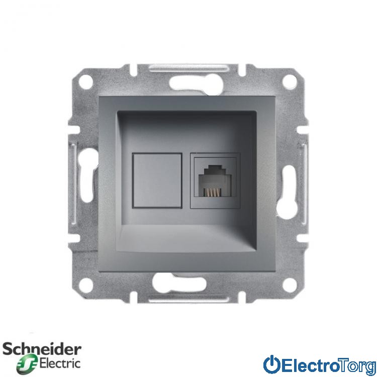 Розетка телефонная четырехконтактная сталь Asfora Schneider Electric (Шнайдер Электрик)