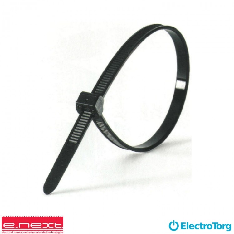 Кабельная стяжка (хомут) e.ct.stand.370.4.black (100шт), черная e-next