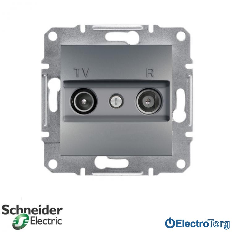 Розетка TV-R проходная (8 dB) сталь Asfora Schneider Electric (Шнайдер Электрик)