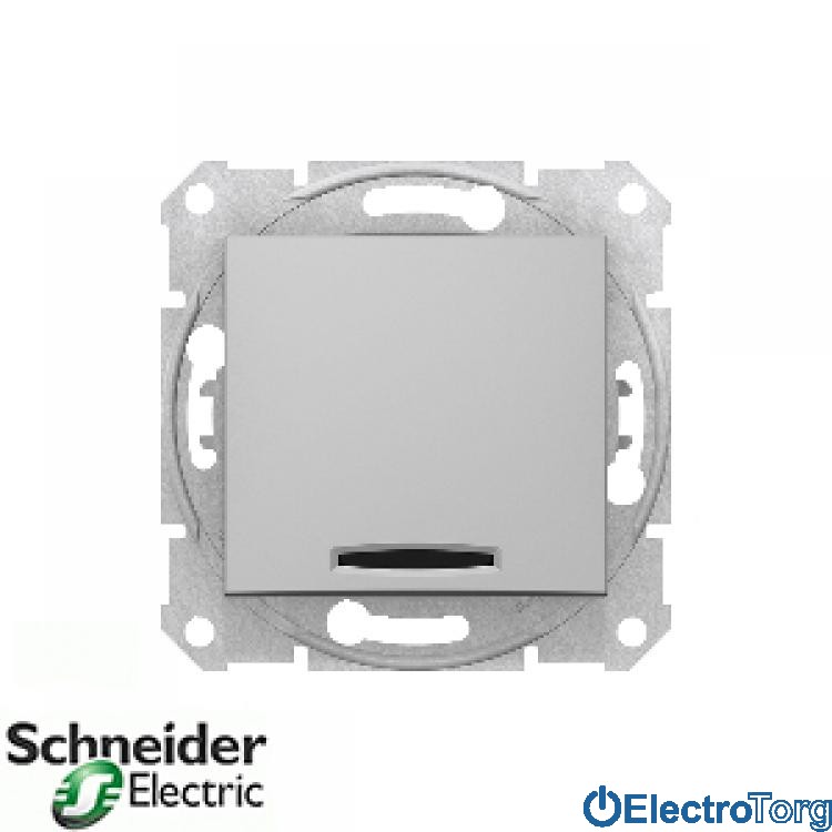 Выключатель 2-х полюсный 1-клавишный 10AX с индикатором алюминиевый Sedna Schneider Electric (Шнайдер Электрик)