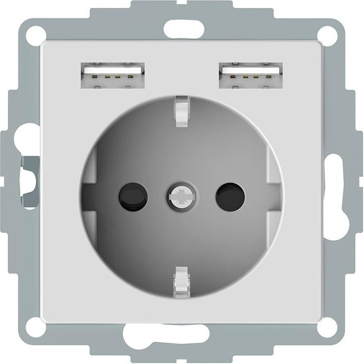 Розетка Schuko с 2- USB 2,4 A белый SM Schneider Electric (Шнайдер Электрик)