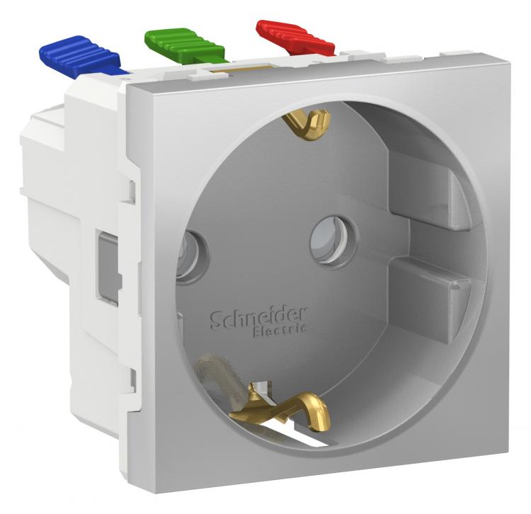 Розетка с з/к шторки 16А самозажимные клеммы алюминий Unica New Schneider Electric (Шнайдер Электрик)