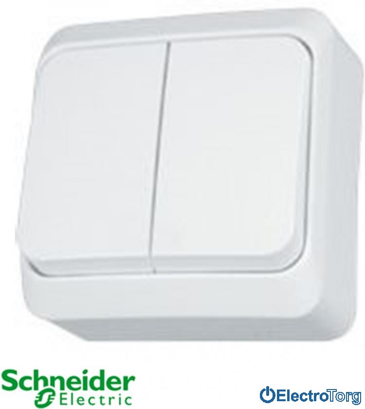 Выключатель двухклавишный 10A белый Prima Schneider Electric (Шнайдер Электрик)