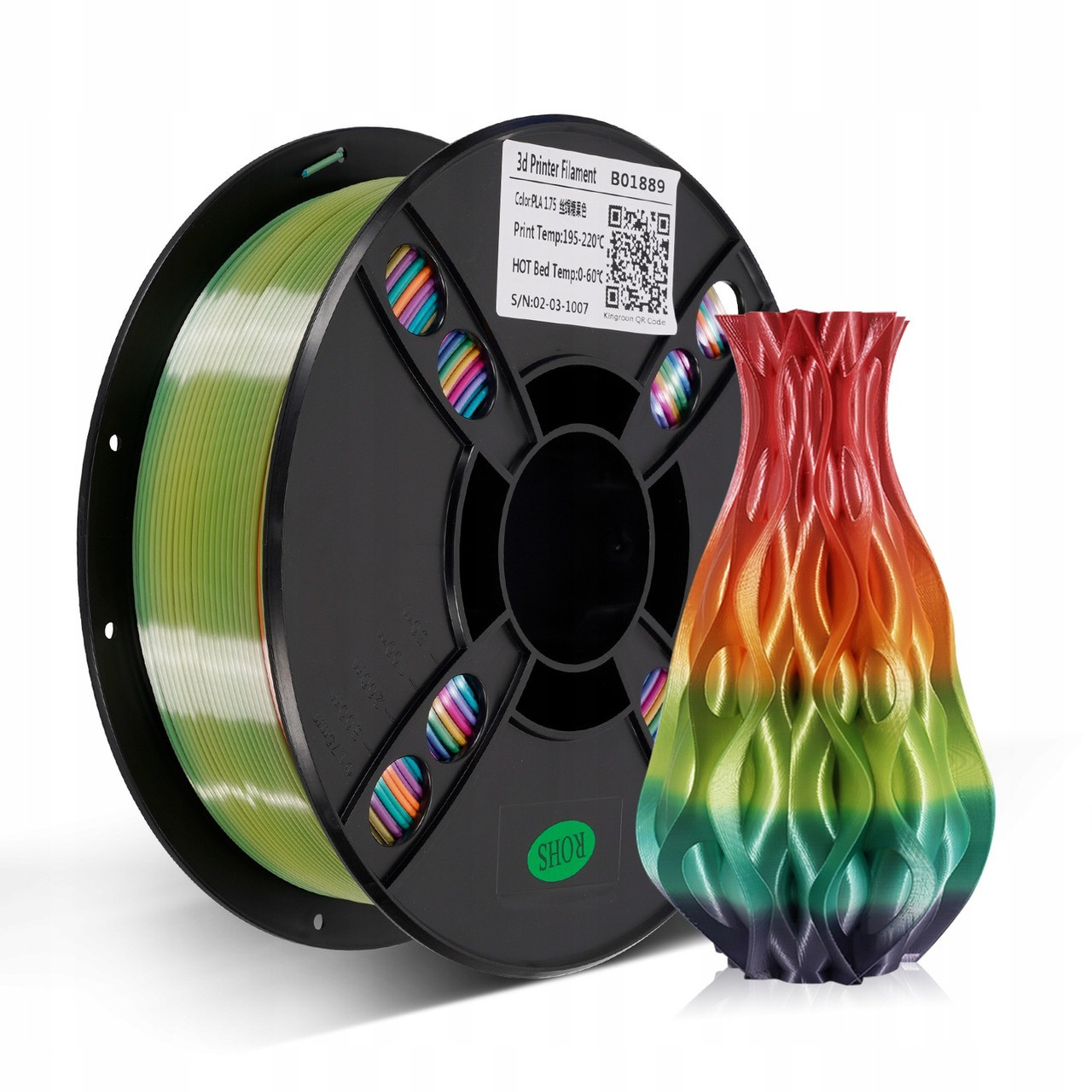 Філамент Kingroon Silk PLA Rainbow Candy, 1.75мм, 1кг, різнокольоровий