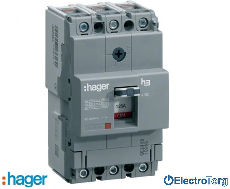 Автоматический выключатель x160, In=160A, 3p, 25kA, Т рег./ М фикс. Hager (Хагер)