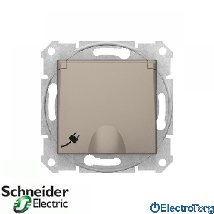Розетка с заземлением с крышкой титановая Sedna Schneider Electric (Шнайдер Электрик)