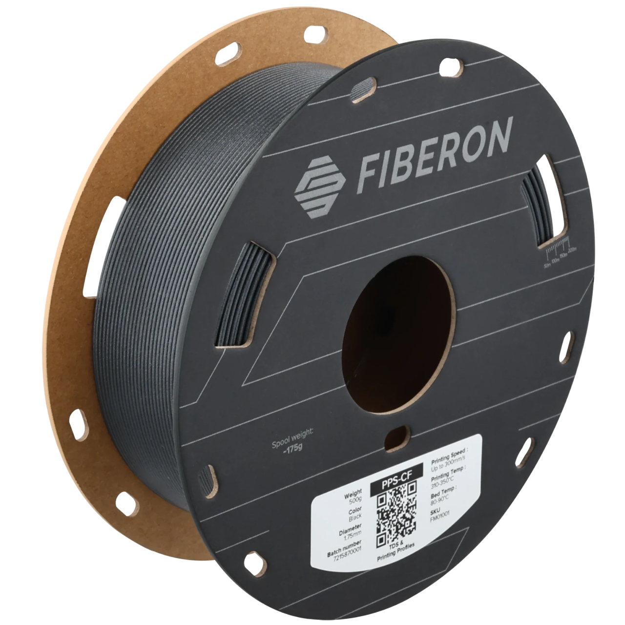 Філамент Polymaker Fiberon PPS-CF10 Black, 1.75 мм, 0.5 кг, чорний
