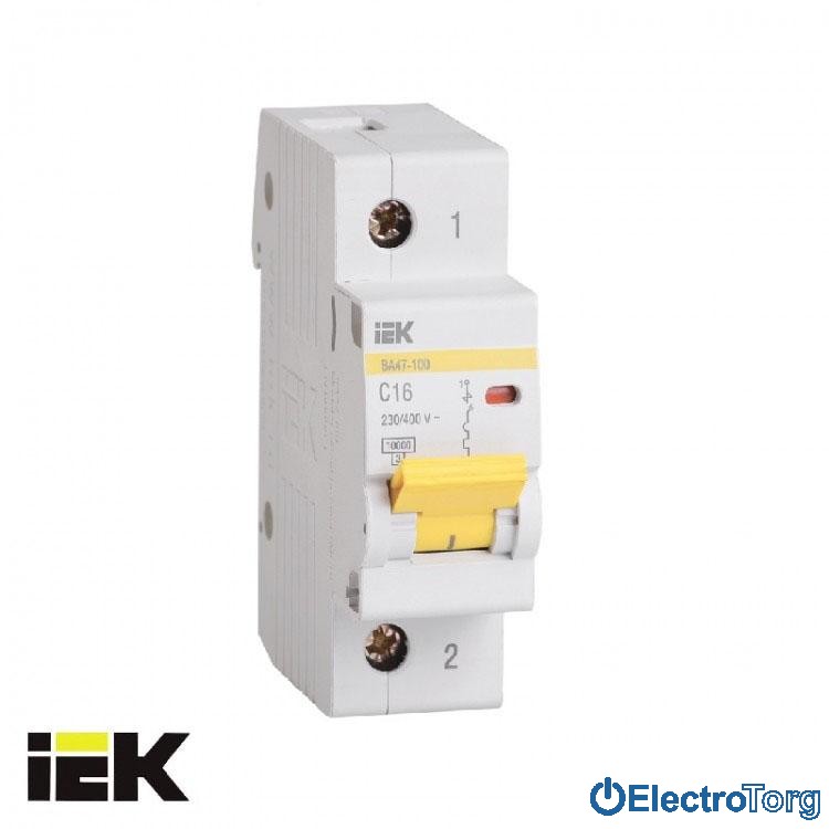 Автоматический выключатель ВА47-100 1P 10кА С 16A ИЭК(IEK)