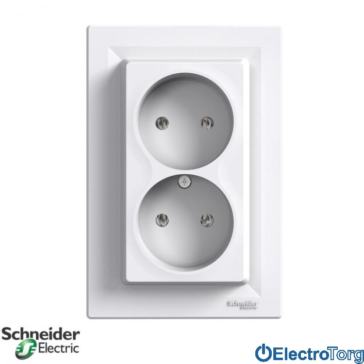 Розетка двойная без заземления белая Asfora Schneider Electric (ШнайдерЭлектрик)