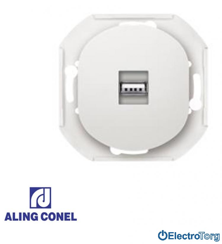 Розетка 1-я USB (белая) Aling-Conel Eon