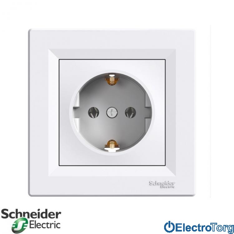 Розетка с заземлением одинарная белая Asfora Schneider Electric (Шнайдер Электрик)