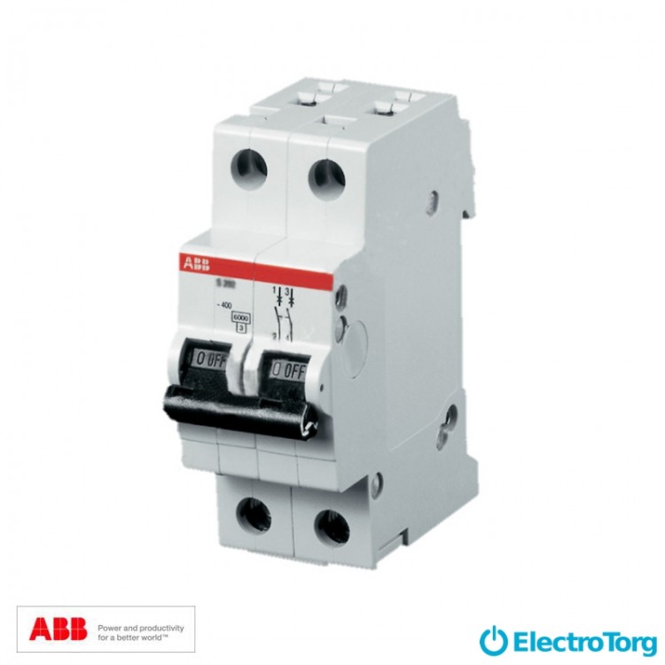 Автоматический выключатель SH 202-C10/2полюса 10А ABB