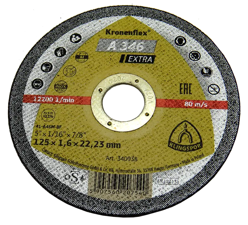 Круг відрізний Klingspor Kronenflex 125x1,6x22,23 А 346 ЕХ прямий