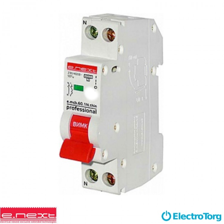 Авт. выкл. e.mcb.pro.60.1N.С16.thin, 1р+N, 16А, С, 4,5кА, тонкий e-next